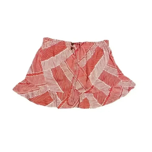 Anthropologie Mauve Geometric Abstract Tropical Red & White Ruffled Skirt - Picture 1 of 6